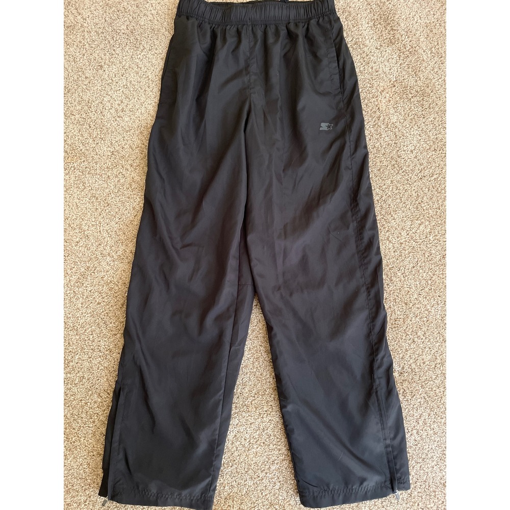 Y2K Starter Men Track Pants Small Black Mesh Lined Zip Ankle Athletic Streetwear